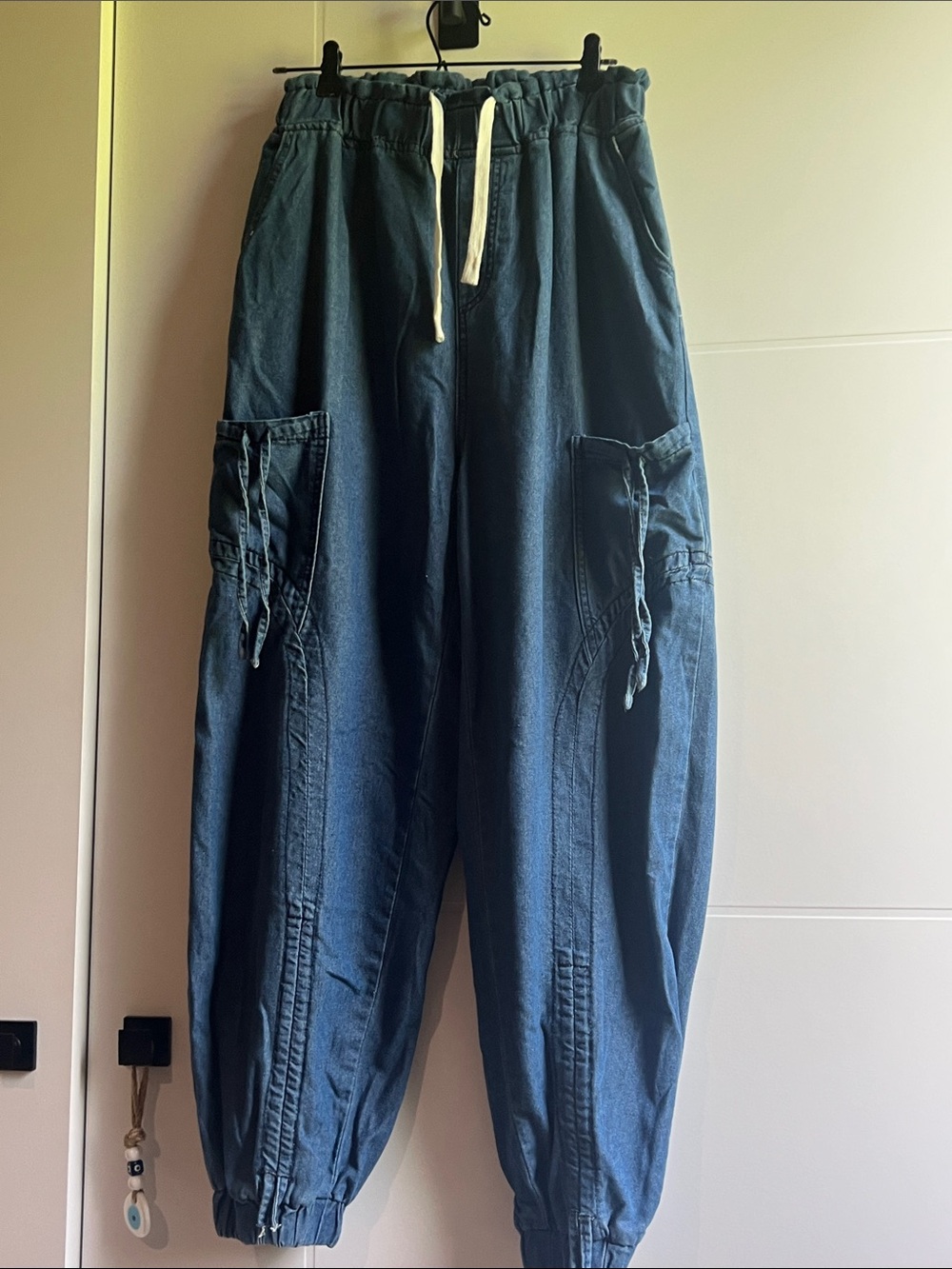 Women's Denim Cargo Jogger Pants - Blue